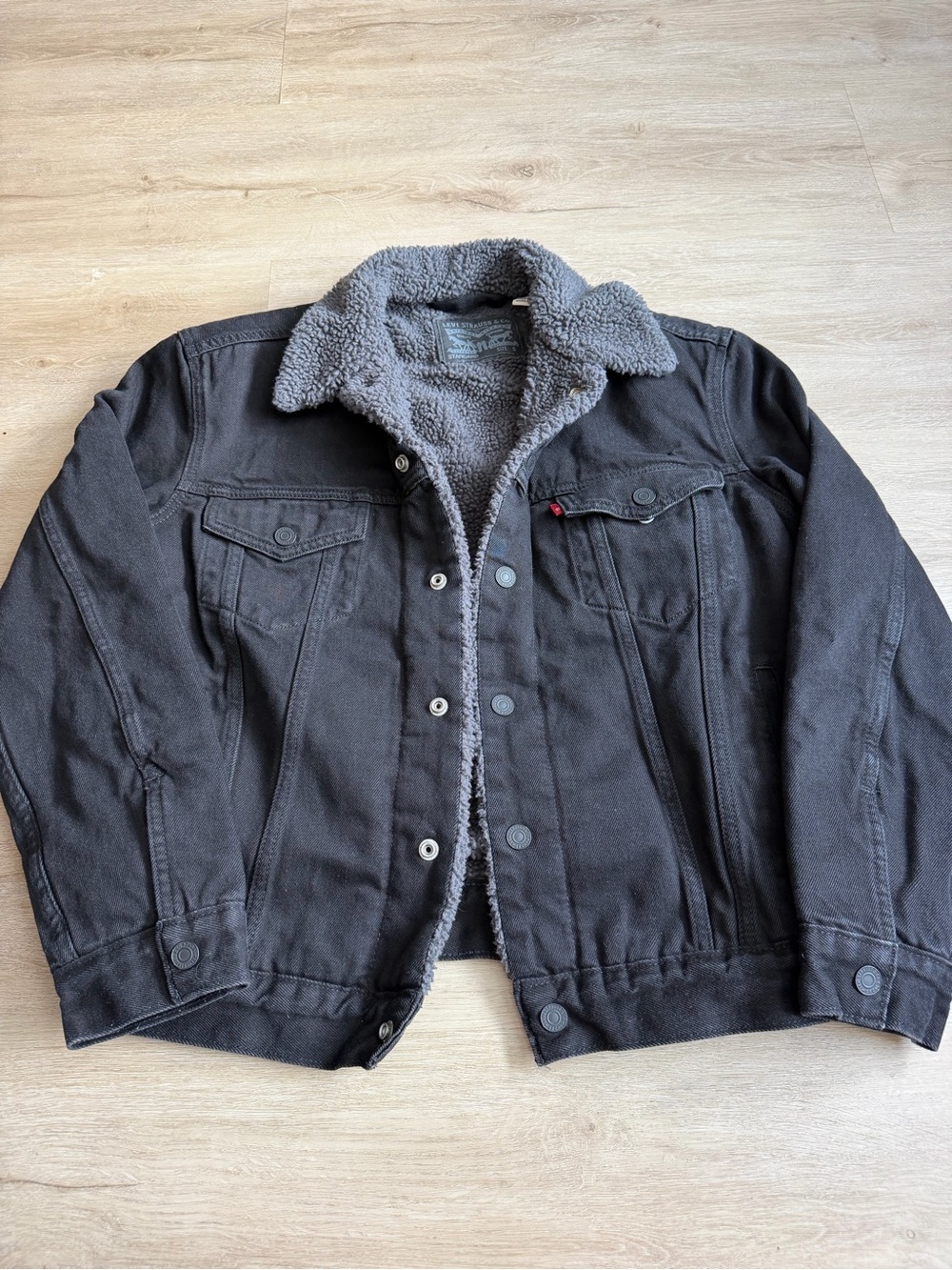 Levis Mens Sherpa Lined Denim Trucker Jacket Black SZ Small